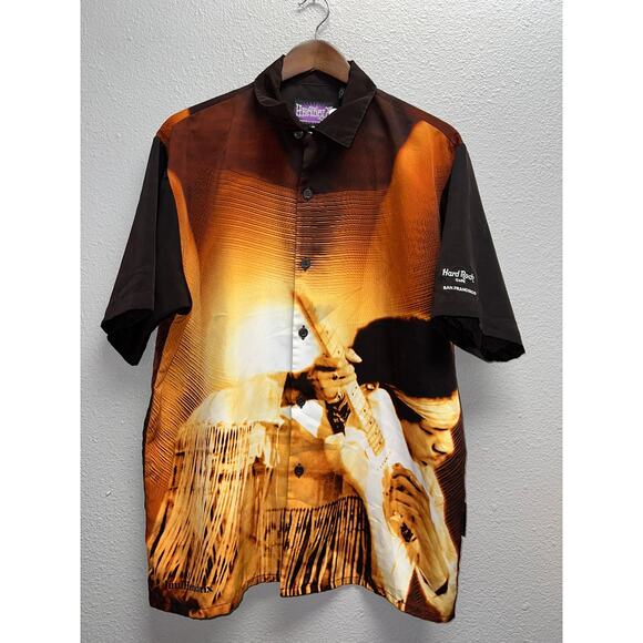Vintage Jimi Hendrix Button Up Shirt Dragonfly Experience Hard Rock SF Medium - Picture 1 of 9